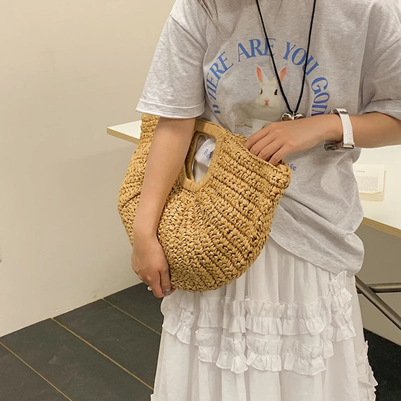 Half-Moon Straw Tote Bag