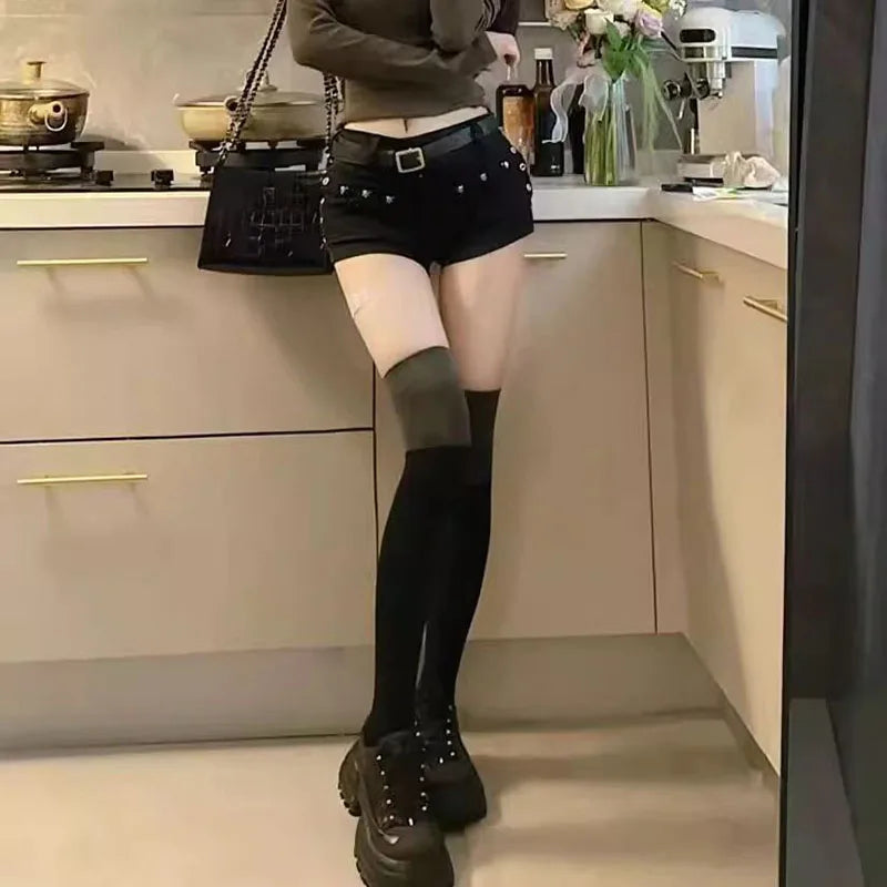 Women's Black Low Waist Denim Shorts