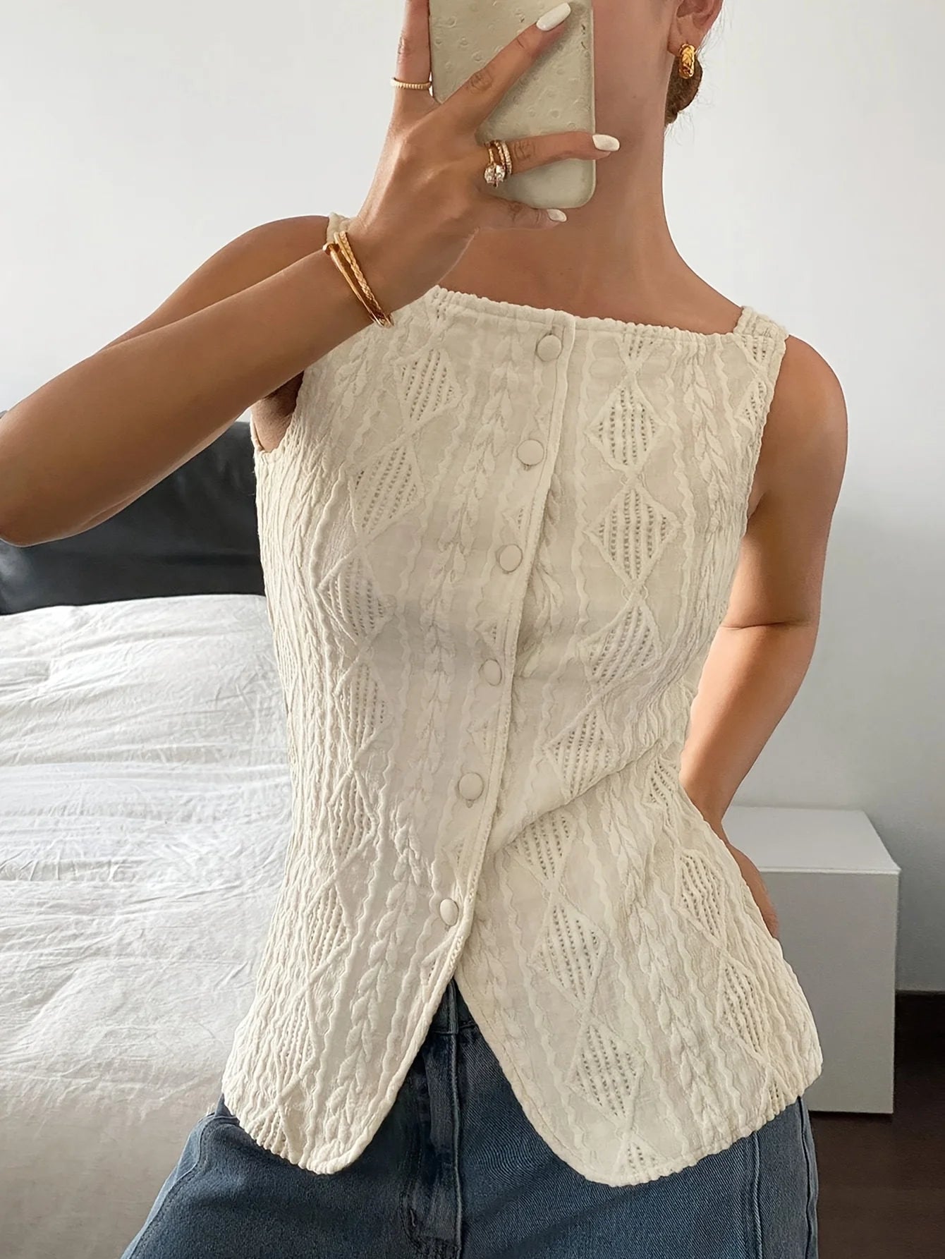 Sleeveless Button-Front Shirt