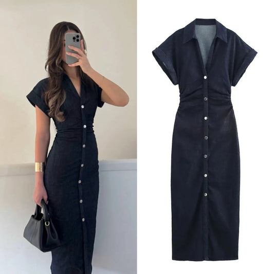Robe Midi en Denim Élégante