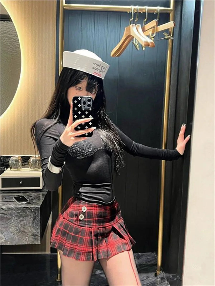 Women's Pleated Plaid Mini Skirt