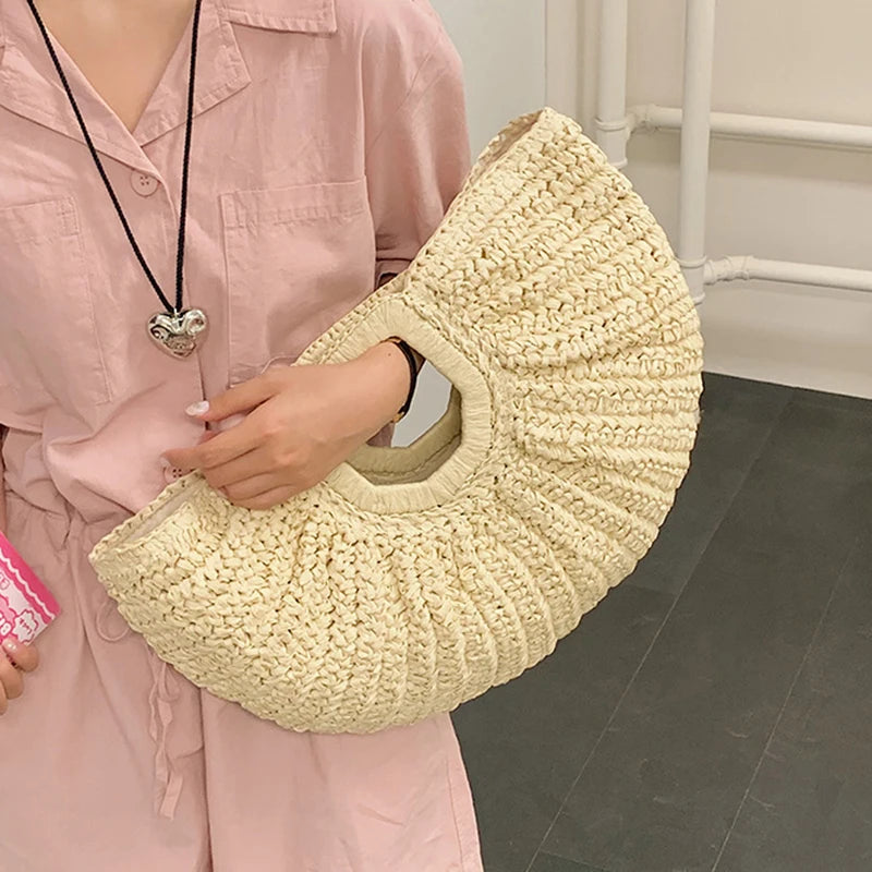 Half-Moon Straw Tote Bag