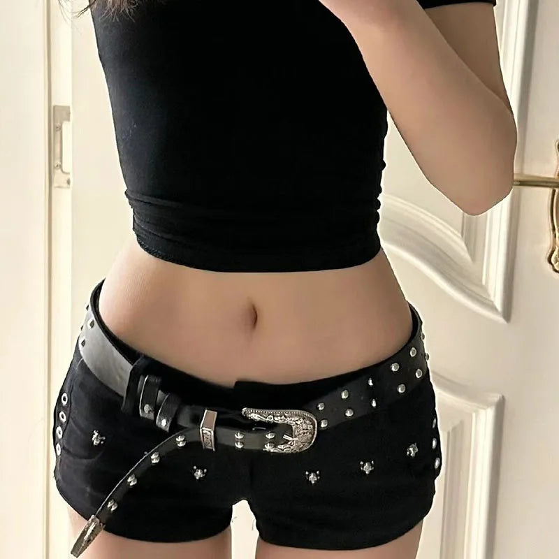 Women's Black Low Waist Denim Shorts