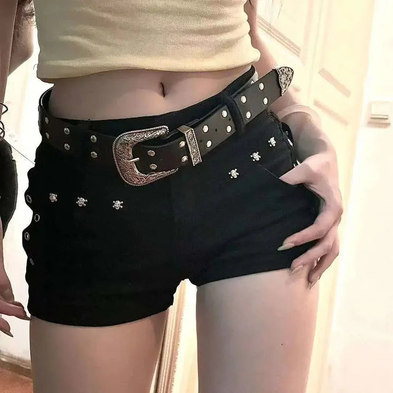 Women's Black Low Waist Denim Shorts