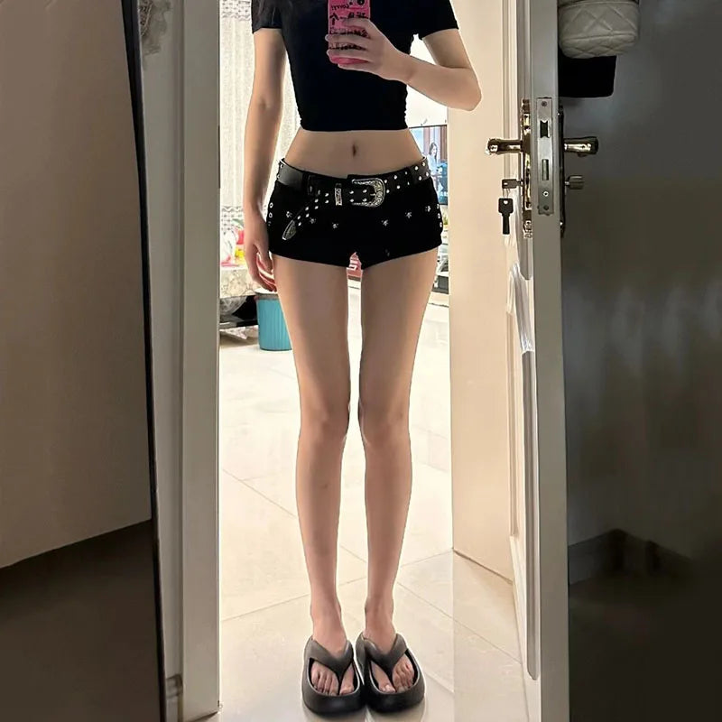 Women's Black Low Waist Denim Shorts