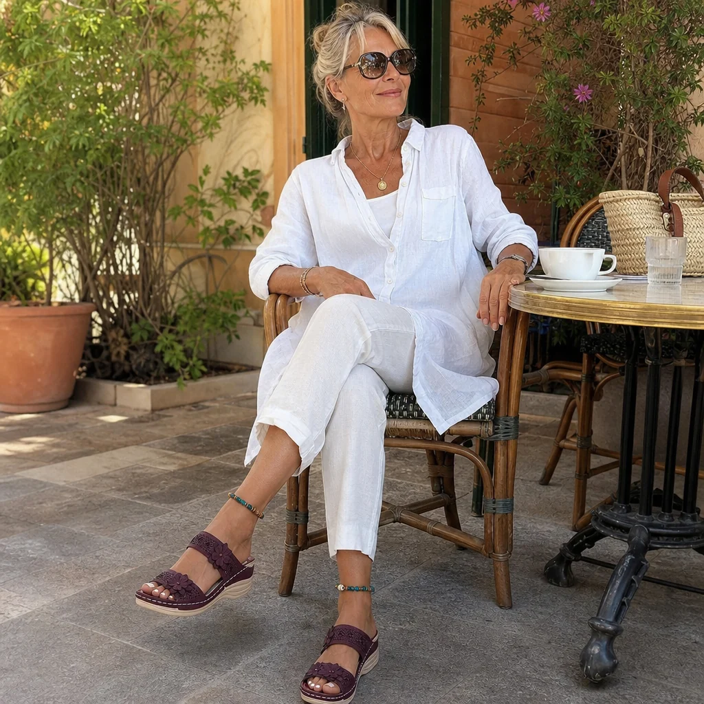 Mules Compensées Fleuries Femme