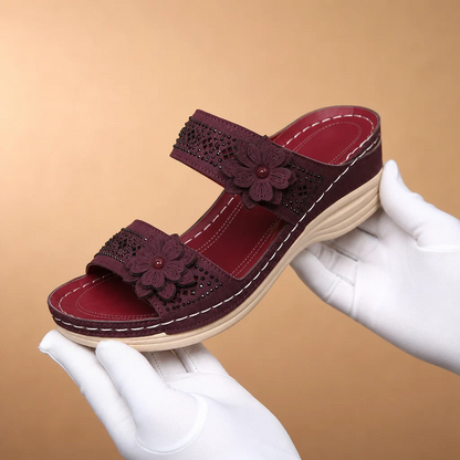Mules Compensées Fleuries Femme