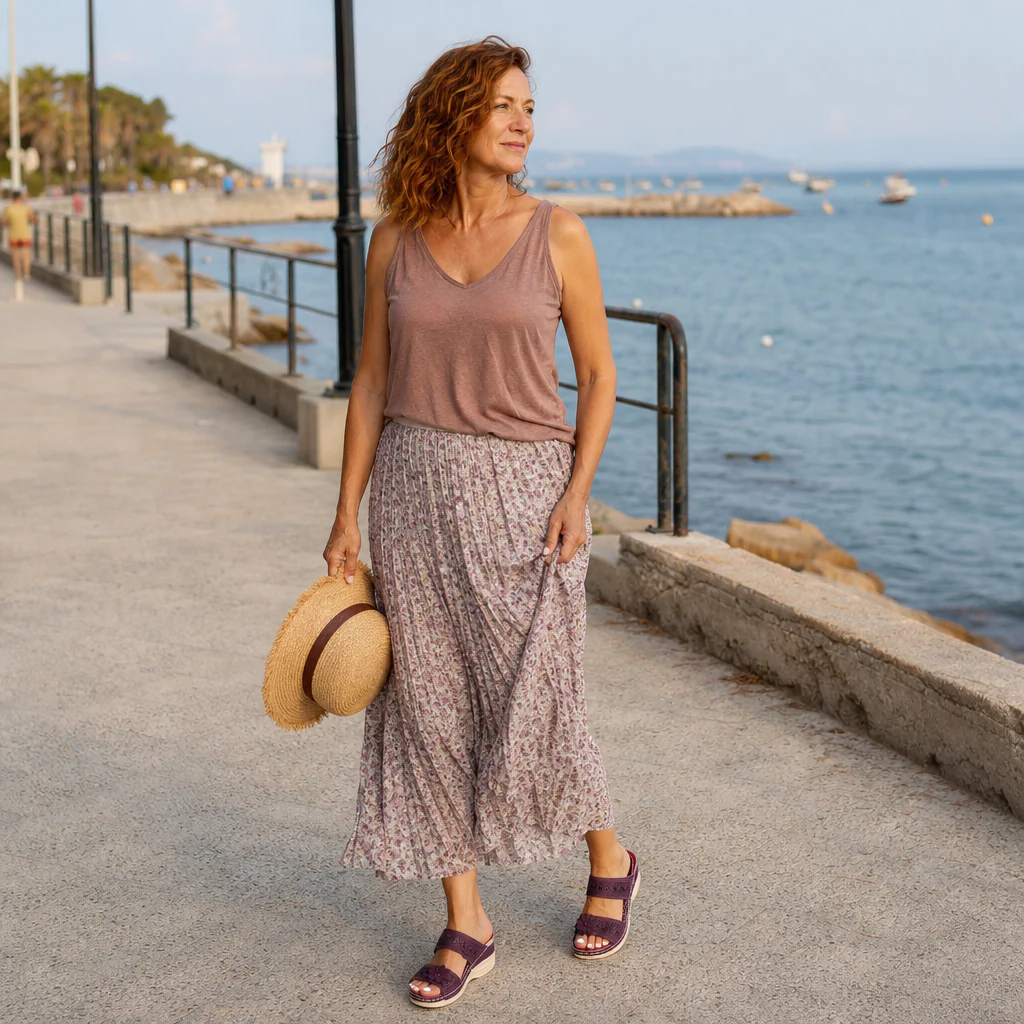 Mules Compensées Fleuries Femme