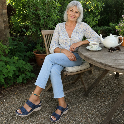 Mules Compensées Fleuries Femme