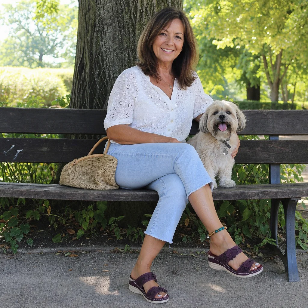 Mules Compensées Fleuries Femme