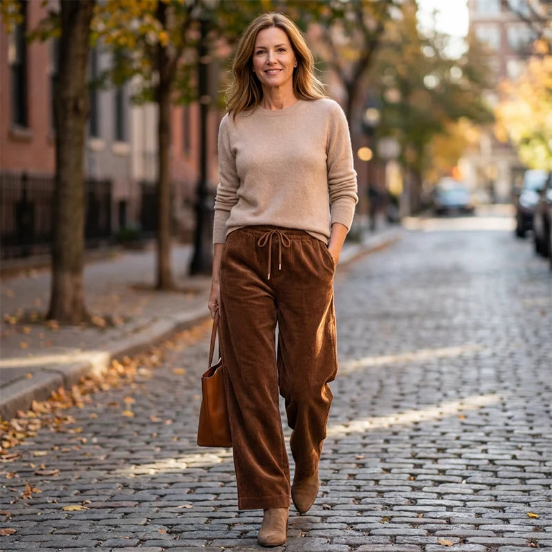 Pantalon Taille Haute En Velours Côtelé