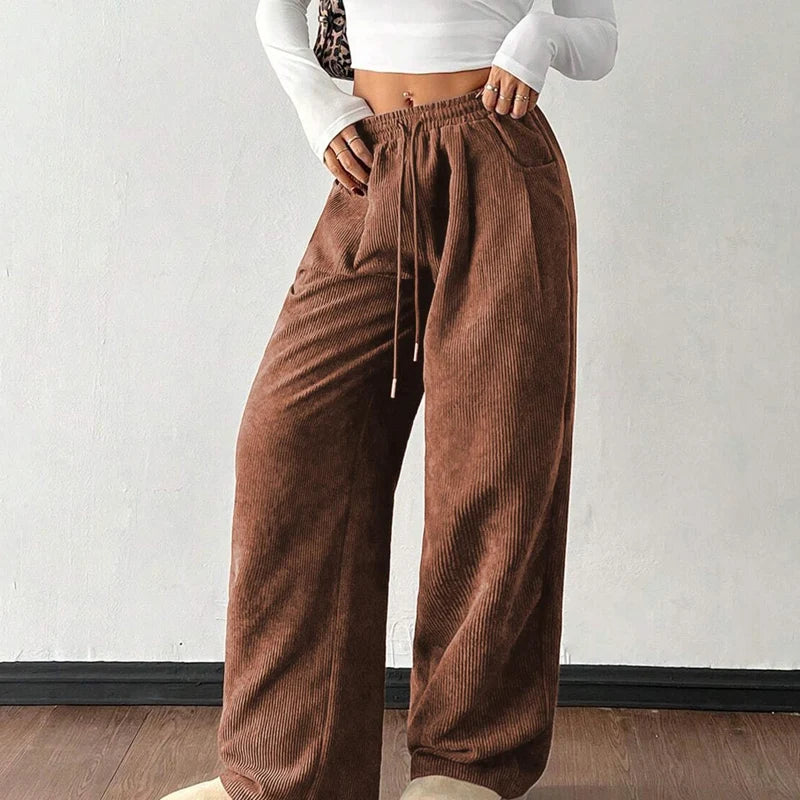 Pantalon Taille Haute En Velours Côtelé