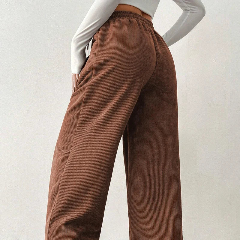 Pantalon Taille Haute En Velours Côtelé